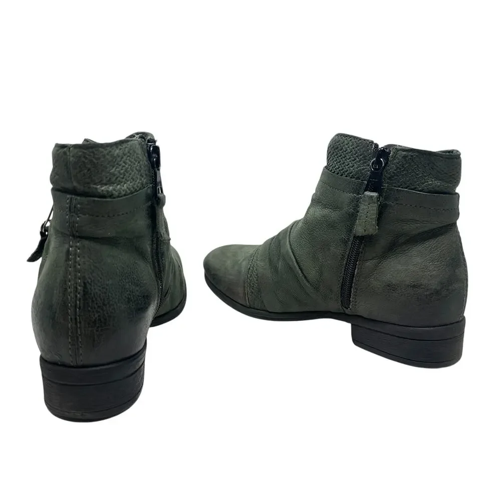 Miz Mooz Sunny Green Leather‎ Ankle Booties Boots Ruched Zip EU 36 US 6 Womens